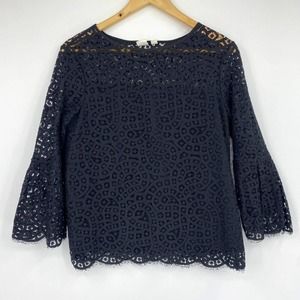 GAP Belle Lace Top 3/4 Bell Sleeve Cotton Blend Black Sz XS
